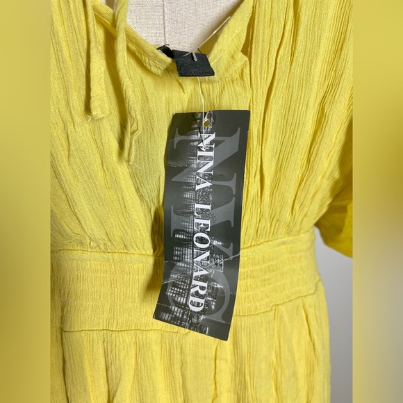 Nina Leonard | Gauze Smocked Summer Maxi Dress / Coverup | Canary Yellow | XL - Picture 5 of 7